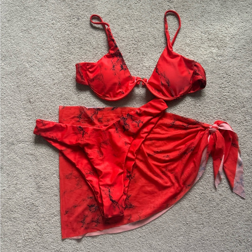 SHEIN Red and Black Bikini Set